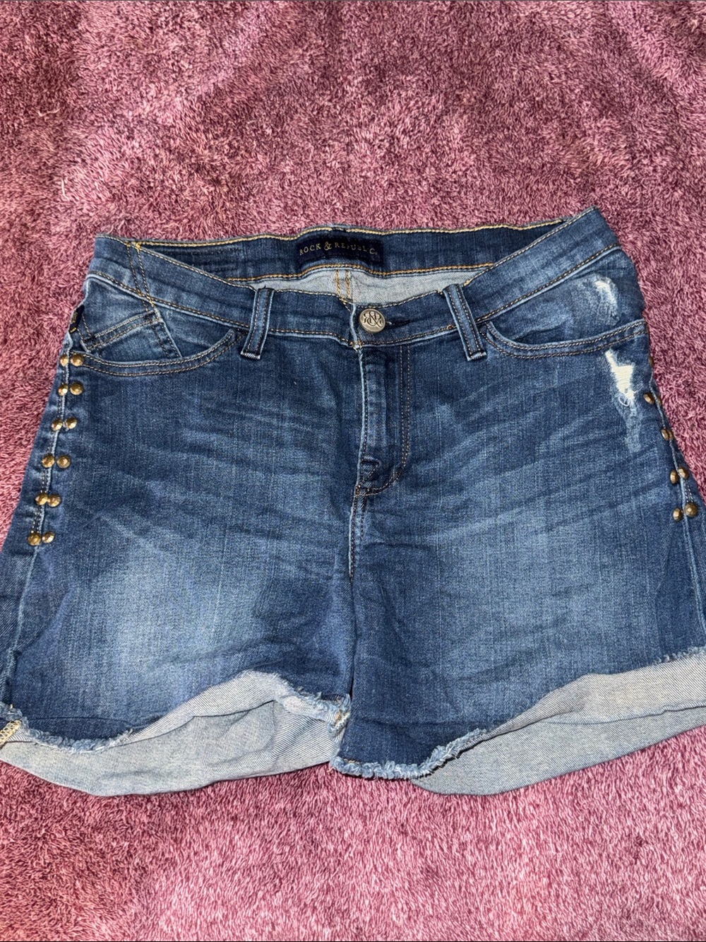 Rock & Republic Dark Blue Distressed Studded Denim Shorts